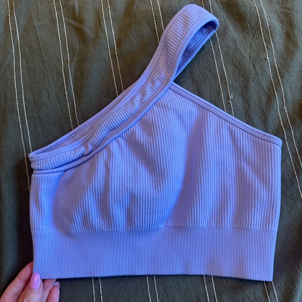 Lilac One-Shoulder Ribbed Sports Bra Size Small